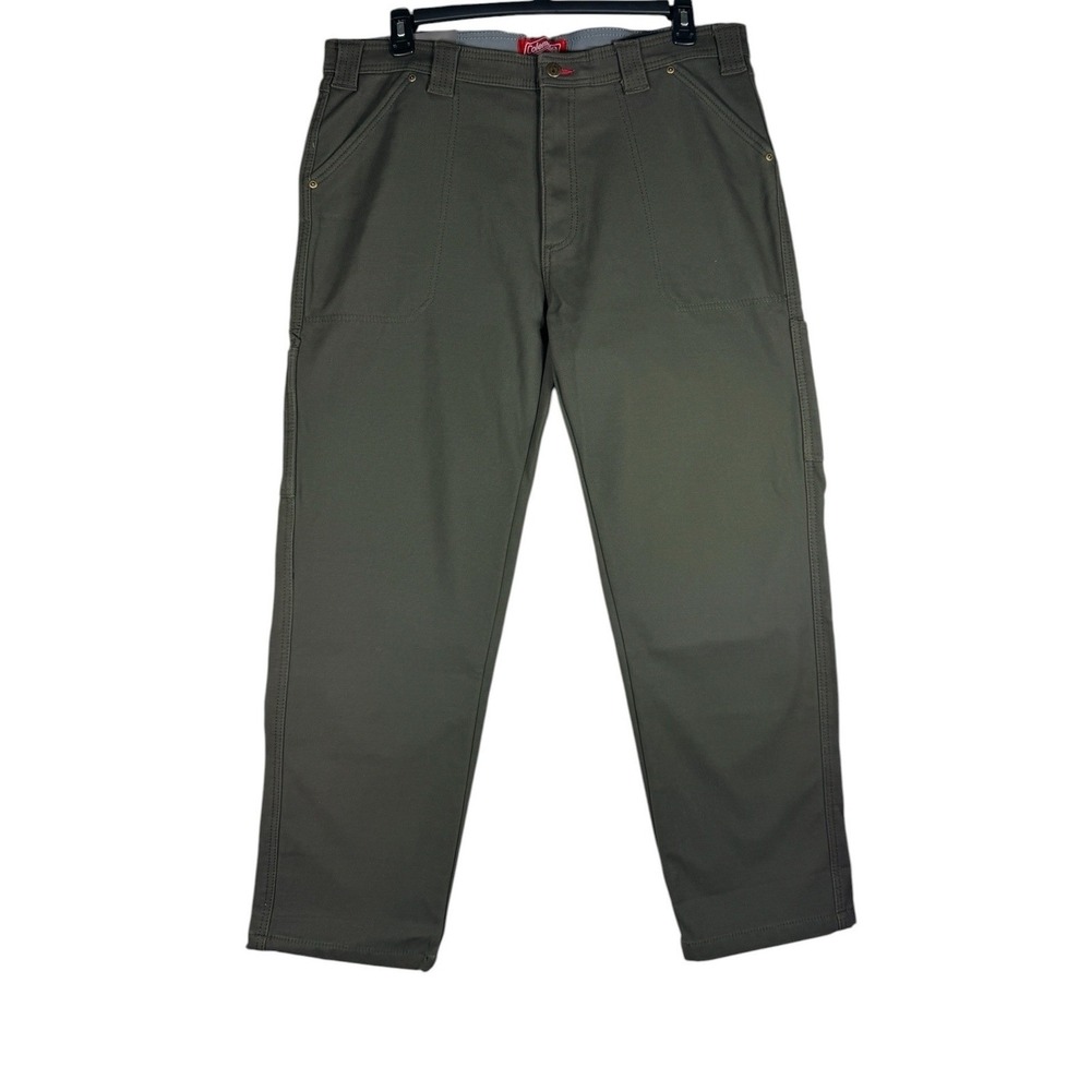 Coleman Mens Fleece Lined Stretch Canvas Utility Pants Beluga Green 38x32 NWT